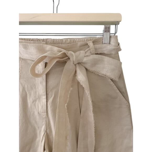 SANCTAMUERTE Khaki Cotton Tapered Tie Waist High Rise Pants Draco - Picture 3 of 6